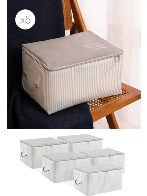 Empressco Ocean Home Textile 5 Adet Küçük Boy Gri Çizgili Stuff & Things Baza Altı, Valiz Düzenleyici Hurç 30X22X18 - Fiyatı, Yorumları
