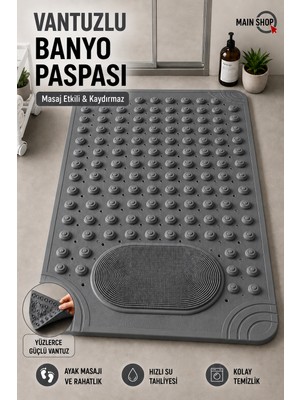 MAİN SHOP 1 Adet Antrasit Renk Silikon Kaymaz Tabanlı  Banyo Paspası Duş Kaydırmazı Vantuzlu 36 x 69,5  cm M-162