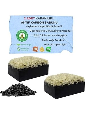 Doğal Kabak Lifli Aktif Karbon Sabunu 120 gr x 2 Adet Tüm Cilt Tipleri Için Kırışıklık ve Yaşlanma Karşıtı