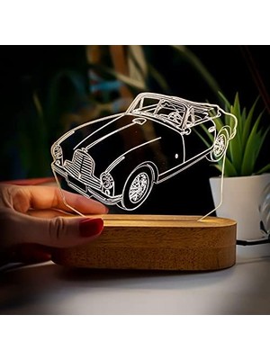 Nostaljik Otomobil 3 Boyutlu LED Masa Lambası - USB Bağlantılı Sarı Işık - 60X140X30 mm