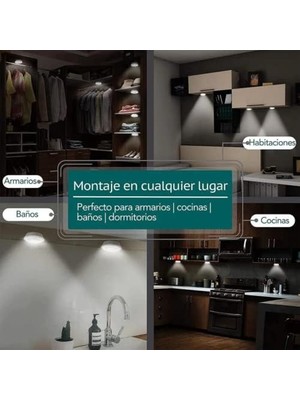 LED Işık, Yapışkan, Kablosuz Aydınlatma Için, 3 Led, Pille Çalışan, Kablosuz, Iç Mekan, Dolaplar, Mutfak, Yatak Odası, Prizsiz Banyo Için