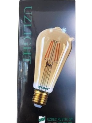 A60 Uzlıght Rustik LED Ampul 6W E27 Bal Rengi Filament (2 Adet)