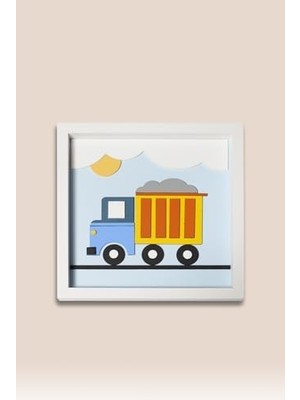 Kamyon Temalı Katmanlı Mdf - Çocuk ve Bebek Odası Duvar Tablosu 33X33X2.5 cm