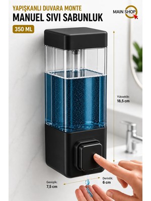 MAİN SHOP 1 Adet Mutfak Banyo Otel Restoran Okul Hastane Uyumlu Şeffaf Hazneli Yapışkanlı Sabunluk 350 ml M-53
