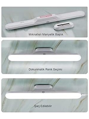 Martı Cabınet Şarjlı Kolay Taşınabilir Mıknatıslı LED Işık Kablosuz Kademeli 3 Renk Aplik
