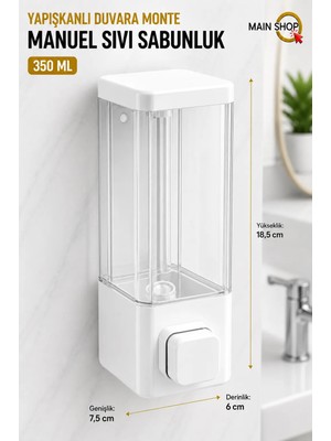 MAİN SHOP 1 Adet Mutfak Banyo Otel Restoran Okul Hastane Uyumlu Şeffaf Hazneli Yapışkanlı Sabunluk 350 ml M-53