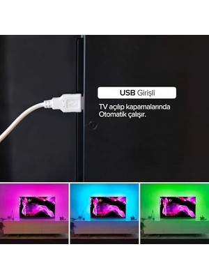 Tv Arkası Animasyonlu Rgb Şerit LED Seti Kumandalı 3 Metre - - 5V USB Girişli