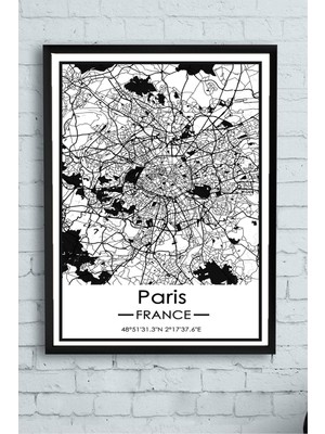 (PSTER14407) Fransa Paris Harita Dekoratif Tasarım Çerçeveli Tablo 30 x 40
