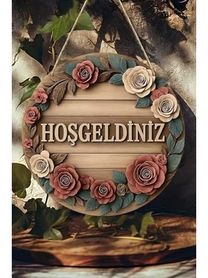 Hoş Geldiniz Çiçekli Uv Baskı 3D Görünümlü Mdf Kapı Süsü | Askılı Silinebilir Dekoratif KS013,KS013 20 x