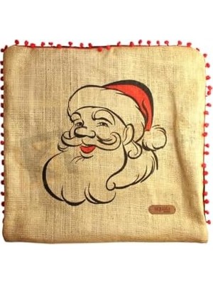 Püsküllü Jüt Kırlent Kılıfı 50 * 50 Noel Baba Desen