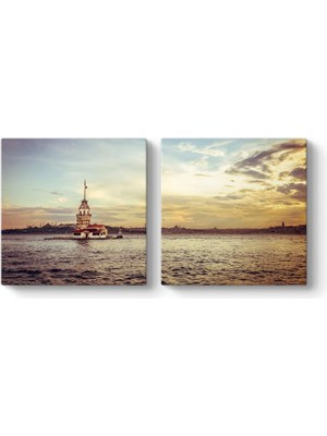 Kız Kulesi Gün Batımı Tablosu 83 x 40-2 Parçalı