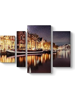 Yıldızlı Amsterdam Gecesi Tablosu 119 x 80-4 Parçalı