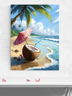 Coconut Paradise, Hindistan Cevizi, Dijital Sanat Deniz Manzaralı Poster - Afiş - Dekoratif Duvar