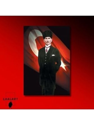 Tekli Dikey Kanvas Duvar Tablosu Türk Bayrağı ve Atatürk, 30 x 40