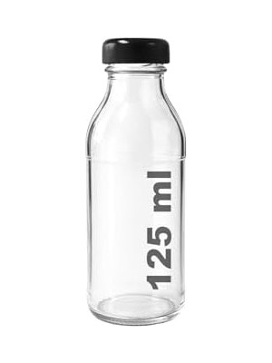 125 ml Şeffaf Derin Siyah Metal Kapaklı Cam Şişe 125 cc Meşrubat Şişesi Deep 6 Adet