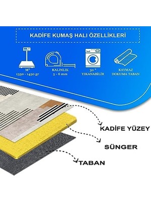 Dizayn Carie Desenli Kadife Pamuk Tabanlı Yıkanabilen Kaydırmaz Antibakteriyel Salon Halısı 100X160