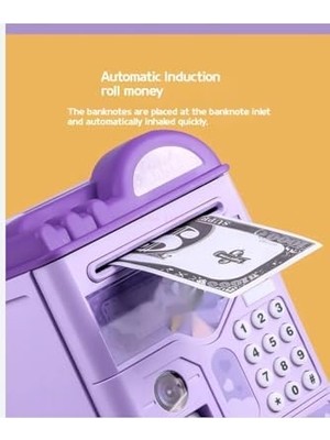 Elektronik Atm Kumbara, Şifreli ve Parmak Izi Korumalı, Müzikli, Mor