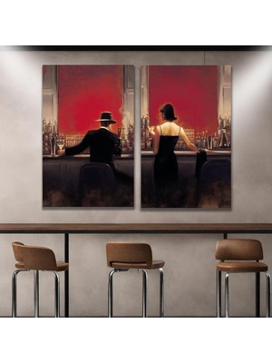 Ikili Dikey Kanvas Duvar Tablosu Brent Lynch Puro Bar Akşam Yemeği Kadın ve Adam 60 x 90 GARTNM7106