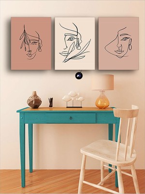 (PSTER21096) Soyut Kadın Yüzleri-2 Üçlü Kanvas Tablo Seti, Premium 3'lü Canvas, 3 Parçalı Duvar Tablosu 50 x 70