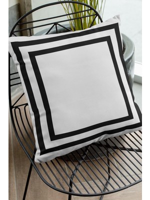 Viva 43X43CM Tay Tüyü Dokuma Premium Kumaş Çift Taraflı Kırlent Yastık Kılıfı Modern Çerçeveli KRL321