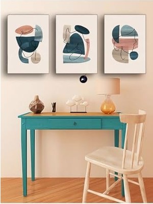 (PSTER97) Geometrik Soyut Kadın Yüzleri Üçlü Kanvas Tablo Seti, Premium 3'lü Canvas, 3 Parçalı Duvar Tablosu 50 x 70