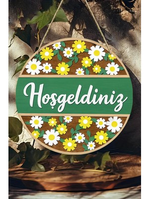 Hoş Geldiniz Uv Baskı 3D Görünümlü Mdf Kapı Süsü | Askılı Silinebilir Dekoratif KS017,KS017 20 x