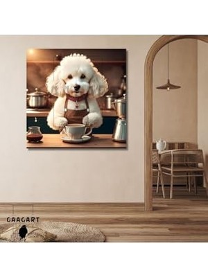Kare Kanvas Kahve Köşesi Cafe Tablosu Barista Beyaz Poodle, 20 x 20