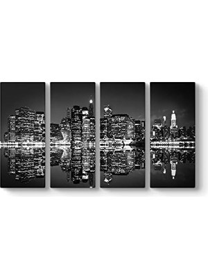 Gece Yansıma Şehir Tablosu 129 x 70-4 Parçalı