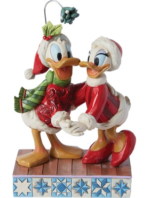 Jim Shore Donald ve Daisy Ökseotu Heykelciği Gelenekleri Koleksiyonu - Taş Reçine El Boyaması Hazırlanmış Figürleri Ev Dekoru Heykeli, 15 cm