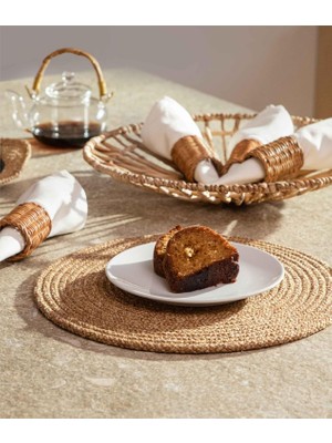 Cesta Amerikan Servis El Yapımı Pamuklu Natural Jüt Örme Düz Yuvarlak Supla 37X37CM