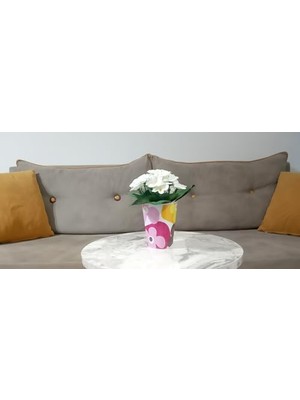 2 Adet Dahil,vazoda Çiçek,beyaz Yapay Çiçek, Dekoratif Kırmızı Papatya 7X7X16CM