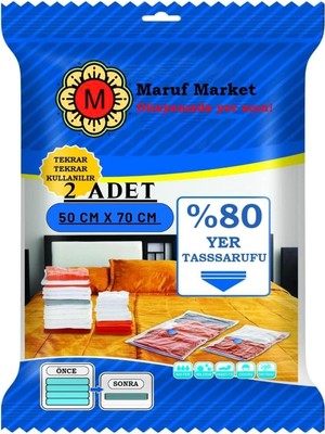 Yüksek Kaliteli Vakumlu Poşet (S)(2 Adet) 50 cm x 70 cm - Çevirmeli & Mavi Kapak - Vakumlu Hurç