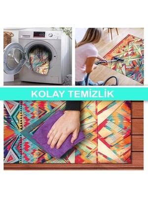 Dizayn Aron Desenli Kadife Pamuk Tabanlı Yıkanabilen Kaydırmaz Antibakteriyel Salon Halısı 140X200