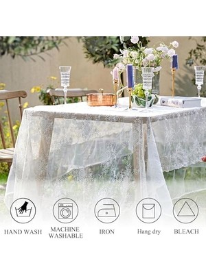Masa Örtüsü, 150X300 cm Ketenden Yapılmış, Yemek Masası Için, Beyaz Desenli, Catering Etkinlikleri, Akşam Yemek Partileri ve Düğün Dekorasyonları Için Şık Masa Örtüsü