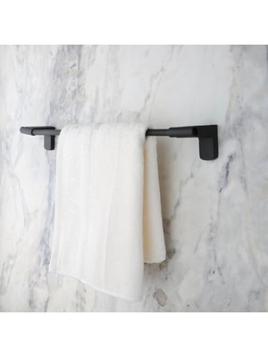Banyo F1 Model Uzun Havluluk 40 cm - Pütürlü Mat Siyah Paslanmaz Çelik Duvara Monte Banyo Havlu Askısı (5 Yıl Garantili)