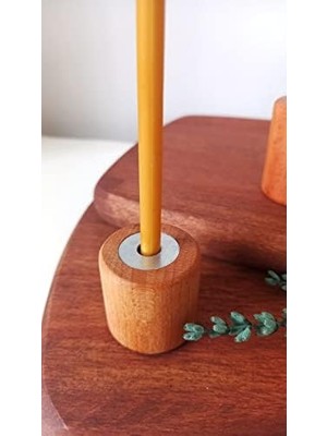 (50 Adet) Mum ve (3 Adet) Özel Dizayn Ahşap Silindir Mumluk Dilek Mumu Doğal Petek Mum Beeswax Candle Sarı