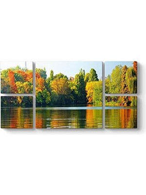 Renkli Ağaçlar ve Göl Tablosu 126 x 63-5 Parçalı
