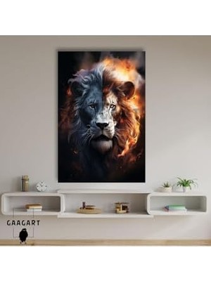 Tekli Dikey Kanvas Duvar Tablosu Beyaz Kırmızı Aslan Portresi, 40 x 60