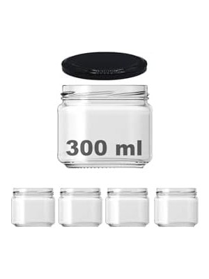 4 Adet 300 ml Metal Siyahkonserve Kapaklı Magnolya ve Gıda Saklama 300 cc Şeffaf Cam Kavanoz