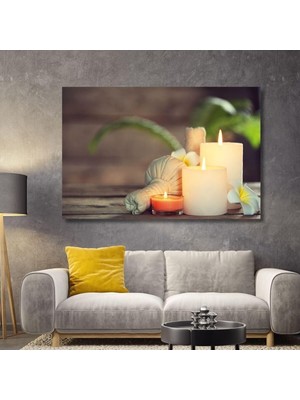 Tekli Yatay Kanvas Duvar Tablosu Spa Dekorasyonu Mum Görseli, 40 x 30