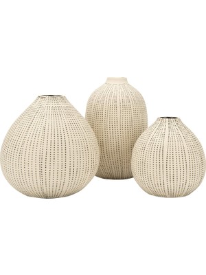 Co-Op DF0842 Beyaz Taş Desenli Siyah Puantiyeli (3'lü Set) Vazo