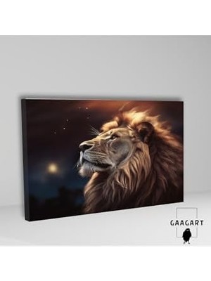 Tekli Yatay Kanvas Duvar Tablosu Ay Işığı ve Aslan Portresi, 70 x 50