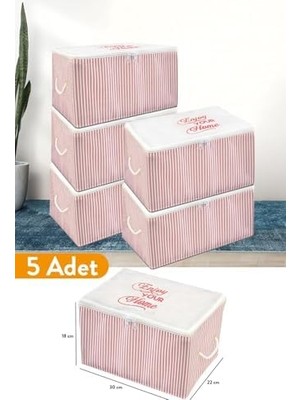 5 Adet - Mini Boy Baskı Detaylı Pembe Çizgili Hurç 30 x 22 x 18 cm