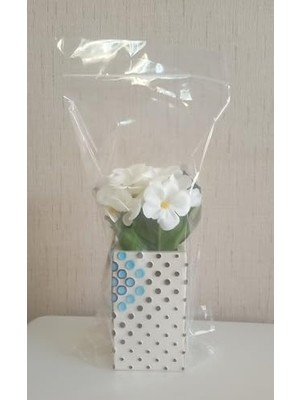 2 Adet Dahil,vazoda Çiçek,beyaz Yapay Çiçek, Dekoratif Puanlı Poliresin 6X6X15CM