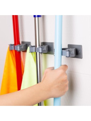Paspas Süpürge Fırça ve Mop Askısı Sap Tutucu Mutfak ve Banyo Askısı (Üçlü) (3)(NKS130-3)