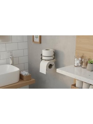 Yapışkanlı Tuvalet Kağıtlığı Tutacağı Askısı Mat Siyah Metal Tuvalet Kağıtlık Yuvarlak Model
