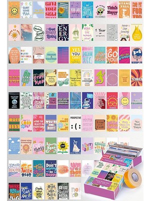 Guguk Motivasyon Sözleri Temalı 90 Adet Duvar Poster Seti, Özel Tasarım Kutulu, Oda Dekoru (GGK-K009)