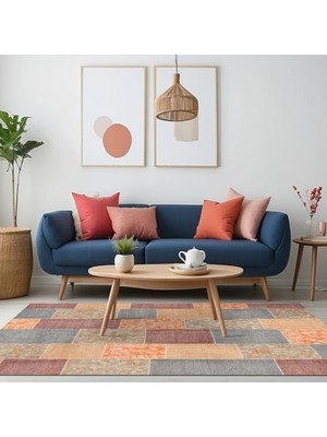 Asene Patchwork Şönil Kaymaz Doğal Pamuk Tabanlı Yıkanabilir Antibakteriyel Çevre Dostu Salon Halısı 100X150
