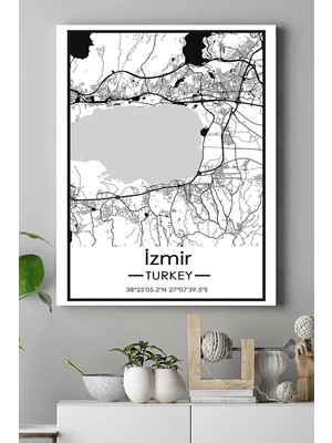 (PSTER18628) Izmir Harita Dekoratif Tasarım Kanvas Tablo 50 x 70