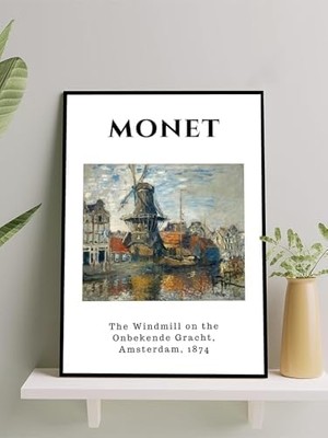 , The Windmill, Amsterdam, Kanalda Yel Değirmeni Sanatsal Çerçeveli Tablo - Çerçeveli Poster